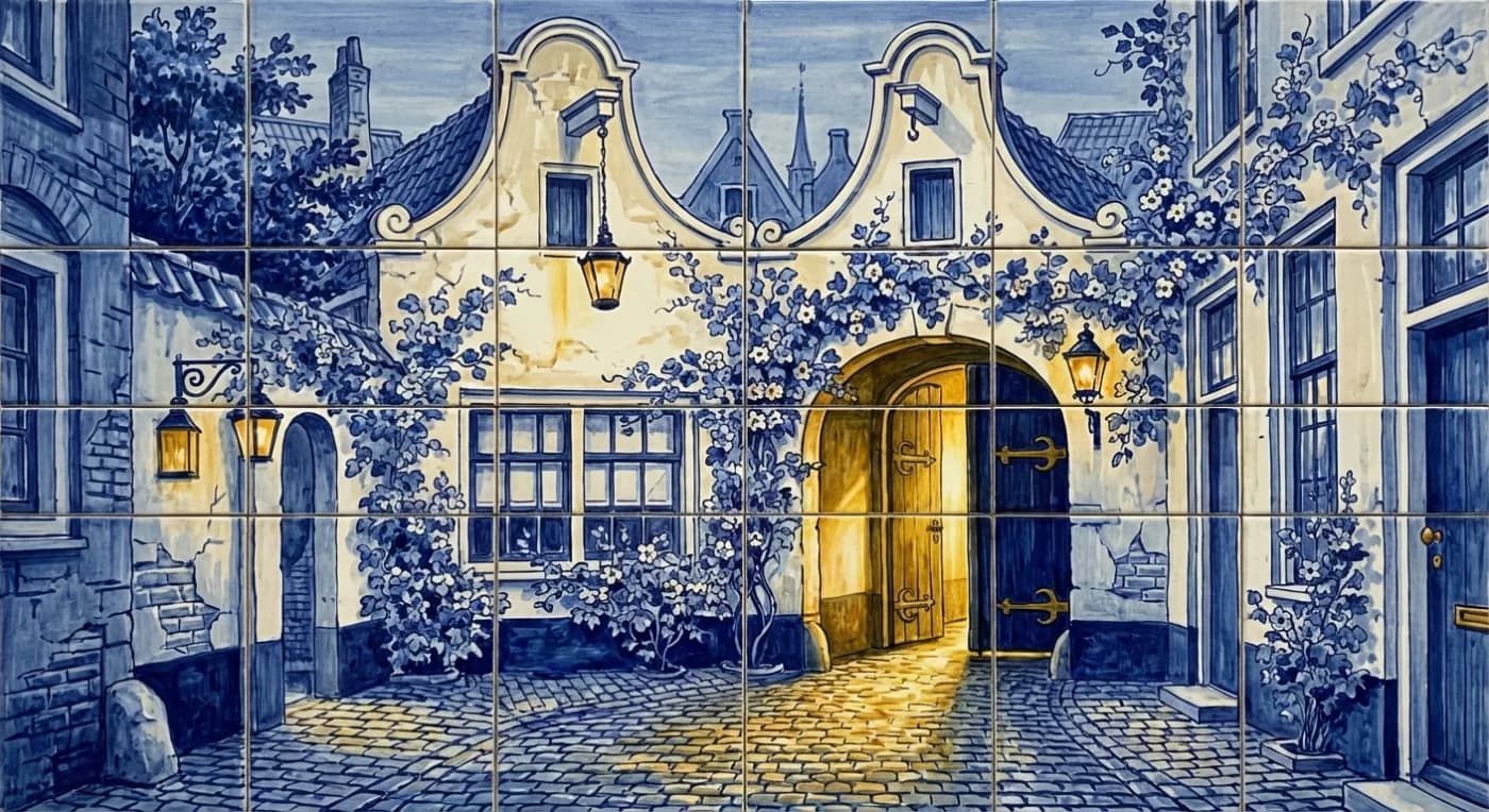 Secret Amsterdam courtyard viewed through a narrow archway